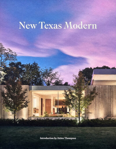 A modern house at dusk with the title "new texas modern" and an introduction credit to helen thompson.
